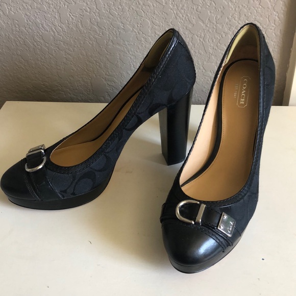 Coach Shoes Coach Tinsley Black Signature Canvas Block Heels Poshmark